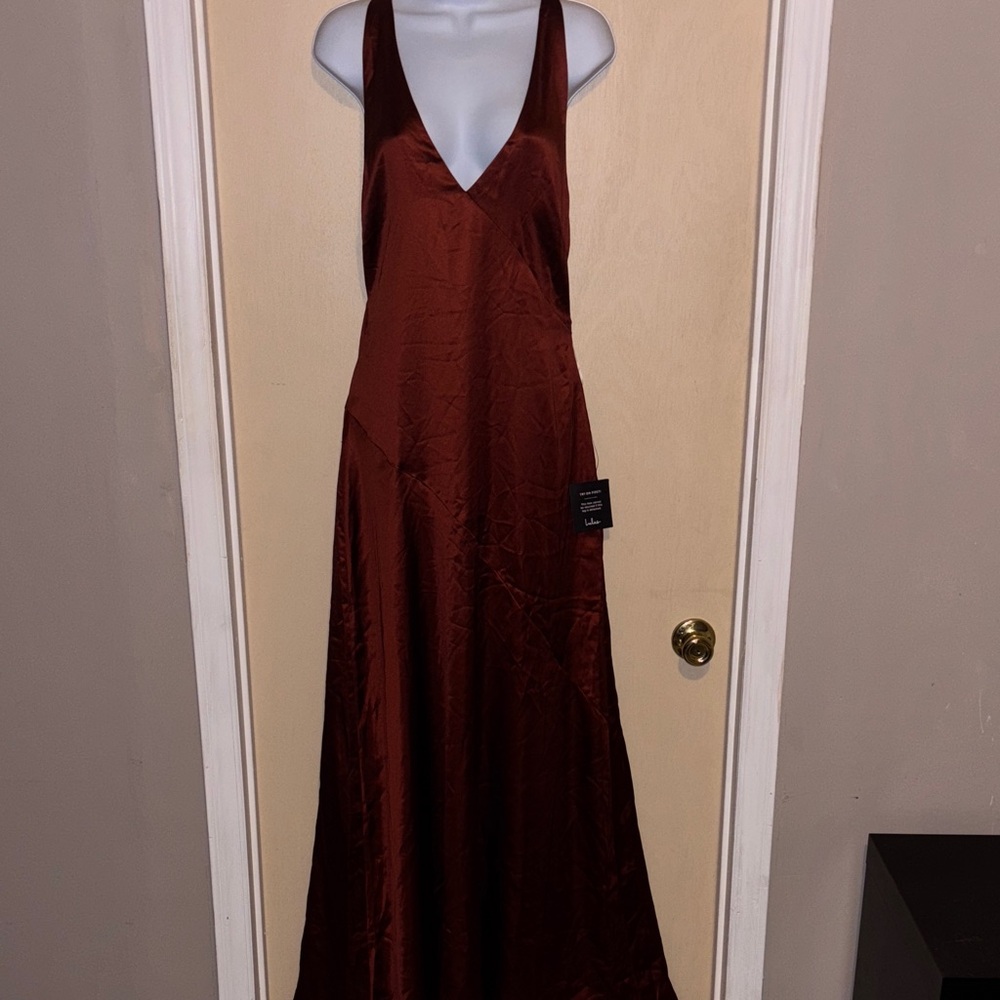Lulu's: Deep Burnt Orange Backless Maxi Dress